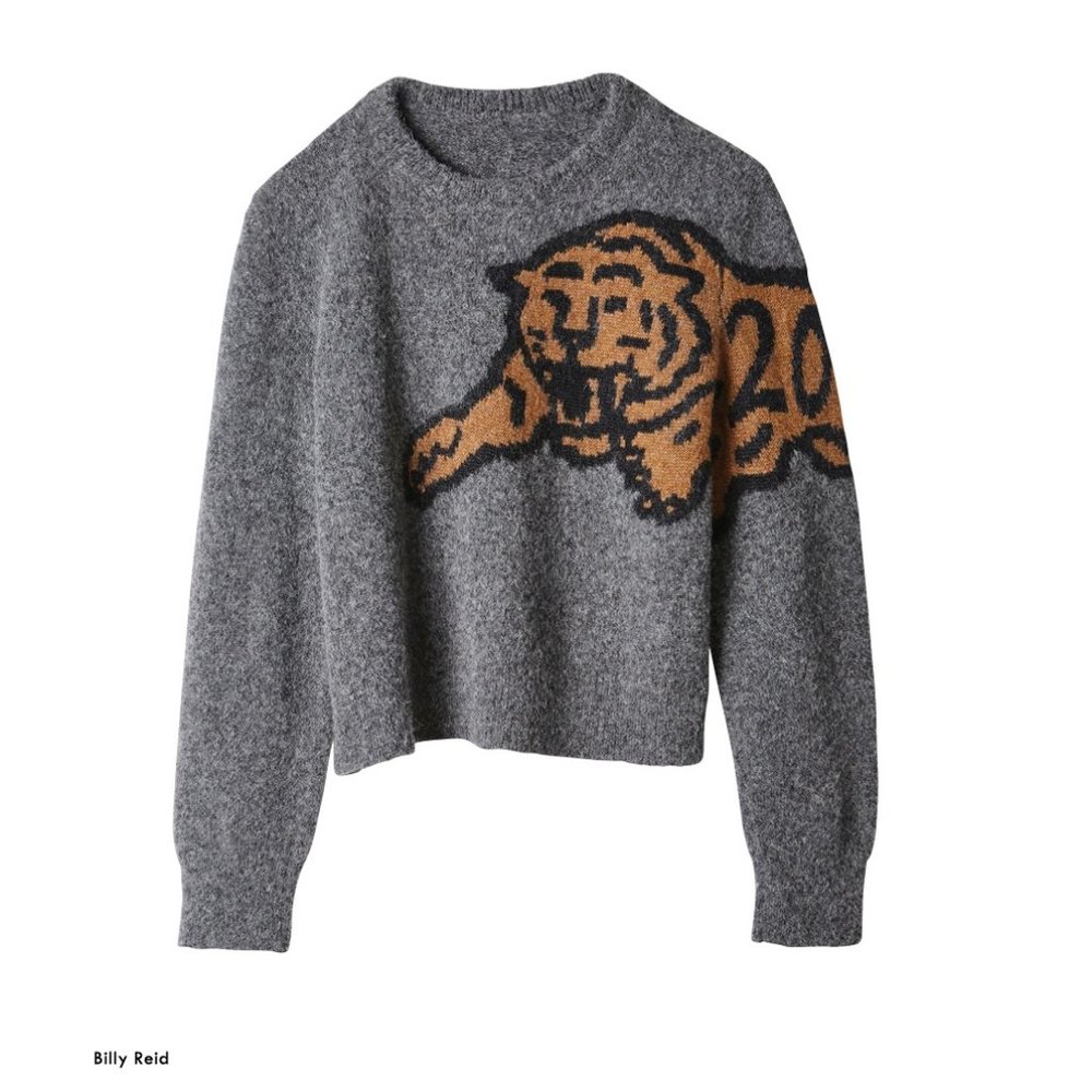 Gray Crew Neck Wool Tiger Sweater